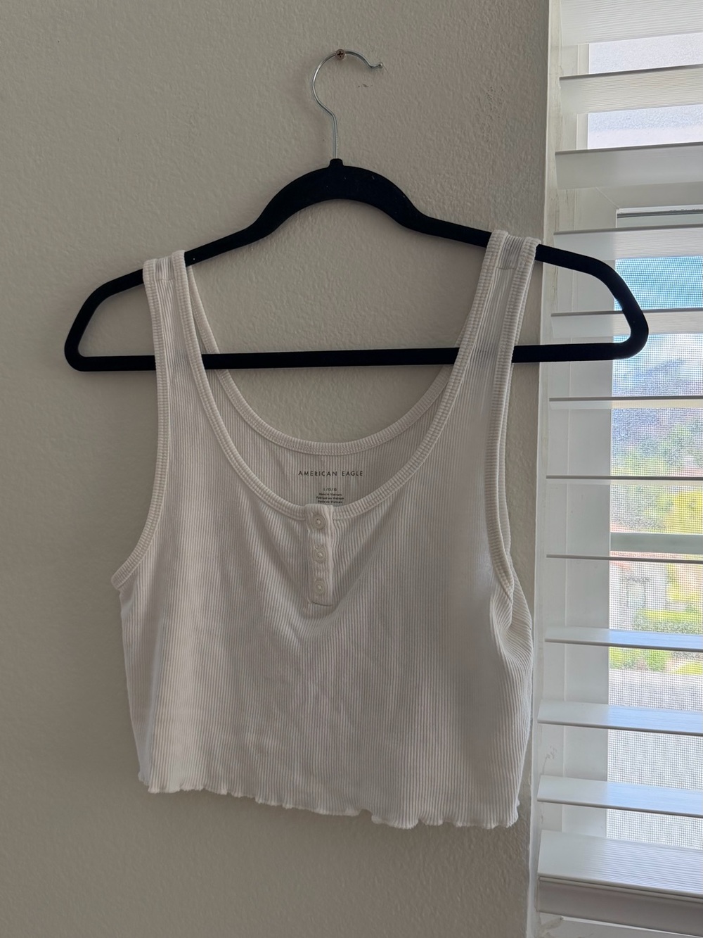 American Eagle Outfitters White Ribbed Henley Crop Tank Top